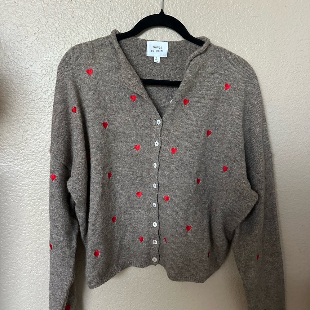 Brown & Red Heart Cardigan